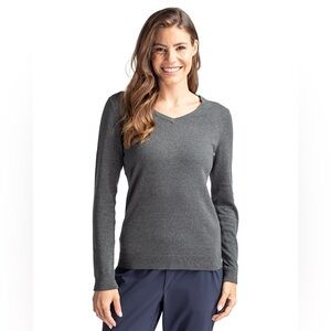 Cutter & Buck Merino Wool Gray V-Neck Sweater Medium Golf Preppy Machine Wash